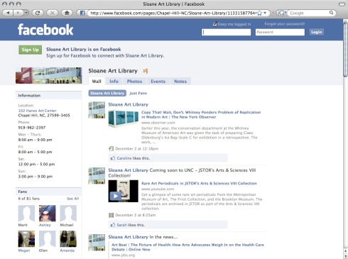 Facebook page of the Sloan Art Library, UNC-Chapel Hill  